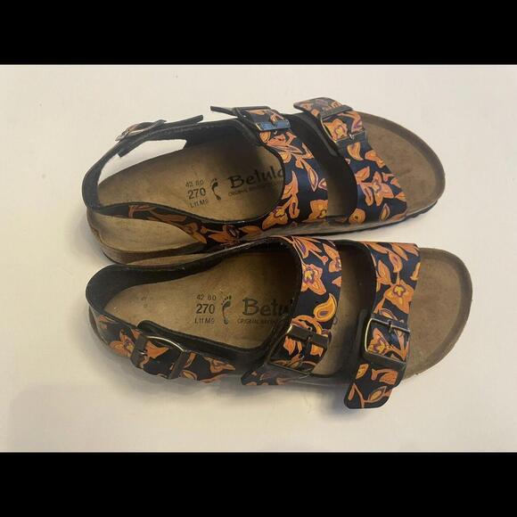 Birkenstock Betula Leather Heel Strap Double Buckle 11 42 Black Orange Floral - Picture 5 of 9